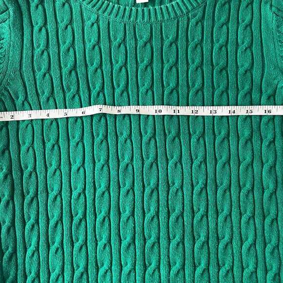Charter Club Preppy Cotton Cable Knit Crewneck Sweater in Emerald Green - Picture 8 of 10